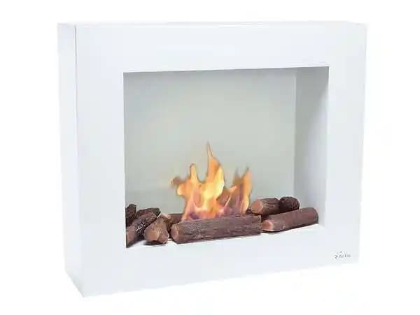 Cheminée éthanol en blanc avec kit de bûches