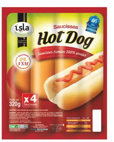 ISLA MONDIAL Saucisses Hot Dog Halal