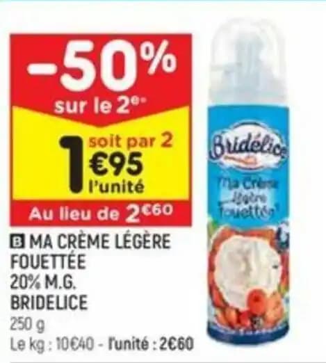 MA CRÈME LÉGÈRE FOUETTÉE 20% M.G. BRIDELICE