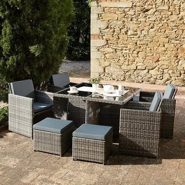 Salon de jardin MANHATTAN 8 places avec 2 sets de housses + housse de protection, variante 2