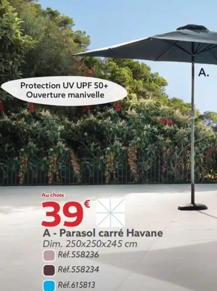 Parasol carré Havane Dim. 250x250x245 cm
