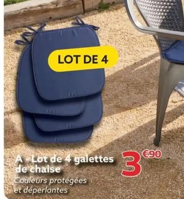 Lot de 4 galettes de chaise Couleurs protégées et déperlantes
