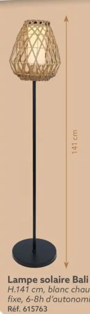 Lampe solaire Bali H.141 cm, blanc chaud, lumière