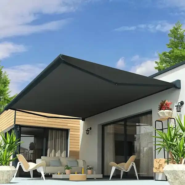 Store banne coffre CELESTE 5,00x3,00 M (Motorisé Secours à Télécommande - Gris Anthracite - Gris Graphite)