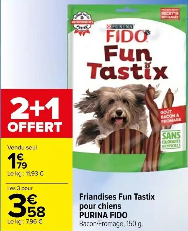 Friandises Fun Tastix pour chiens PURINA FIDO Bacon/Fromage, 150 g.