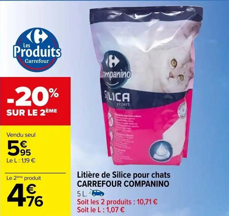 Litière de Silice pour chats CARREFOUR COMPANINO