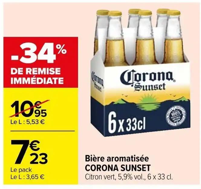 Bière aromatisée CORONA SUNSET Citron vert, 5,9% vol., 6 x 33 cl.