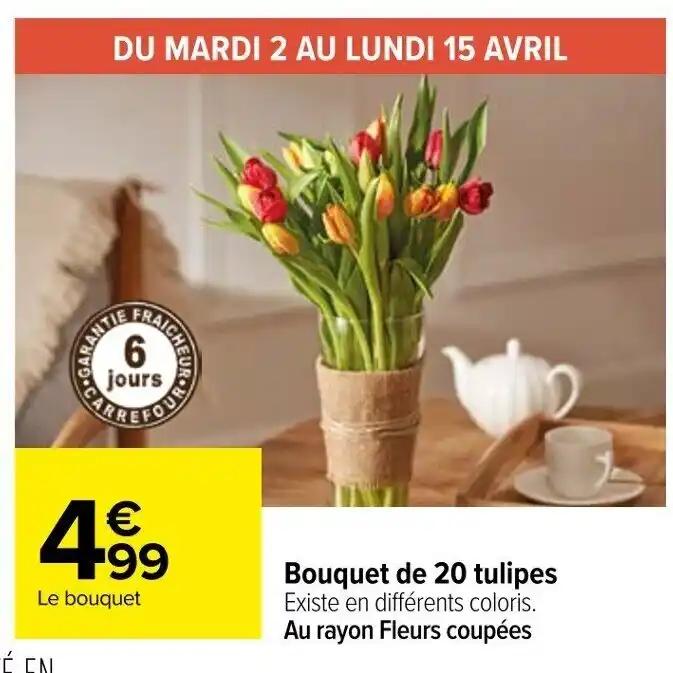 Bouquet de 20 tulipes Existe en différents coloris. Au rayon Fleurs coupées