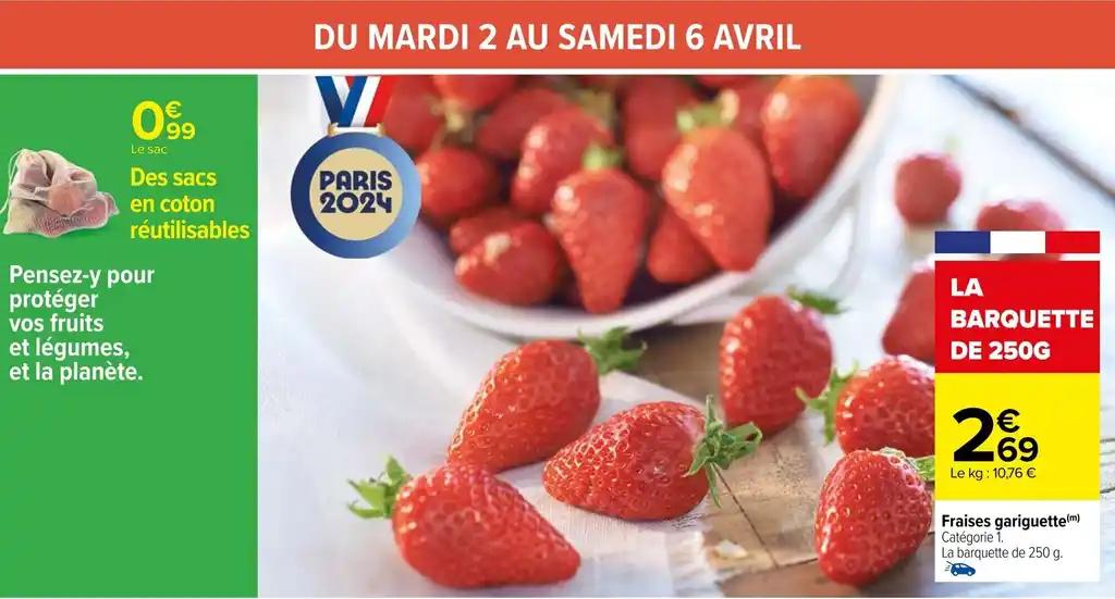Fraises gariguette (m) Catégorie 1.