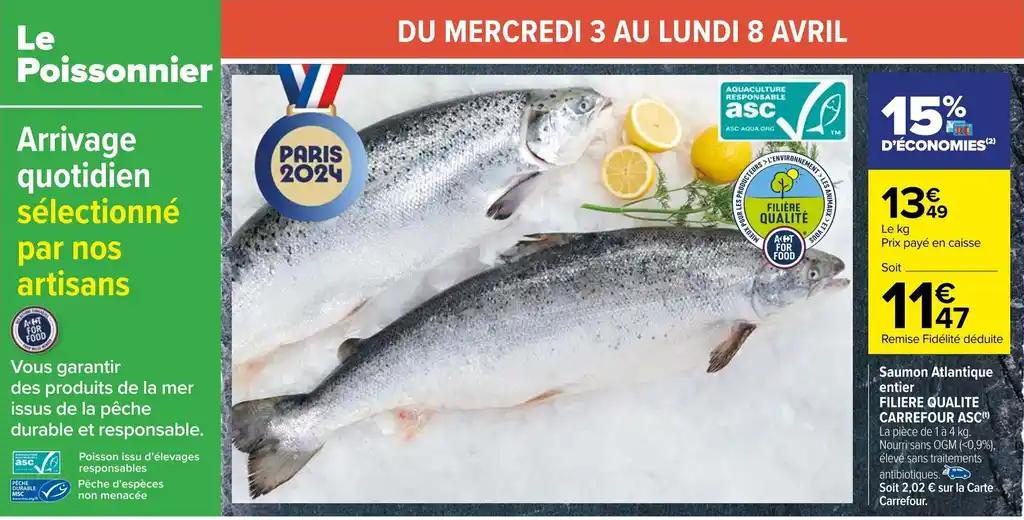 Saumon Atlantique entier FILIERE QUALITE CARREFOUR ASC(t)