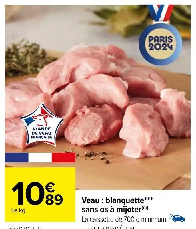 Veau: blanquette* sans os à mijoter(m)