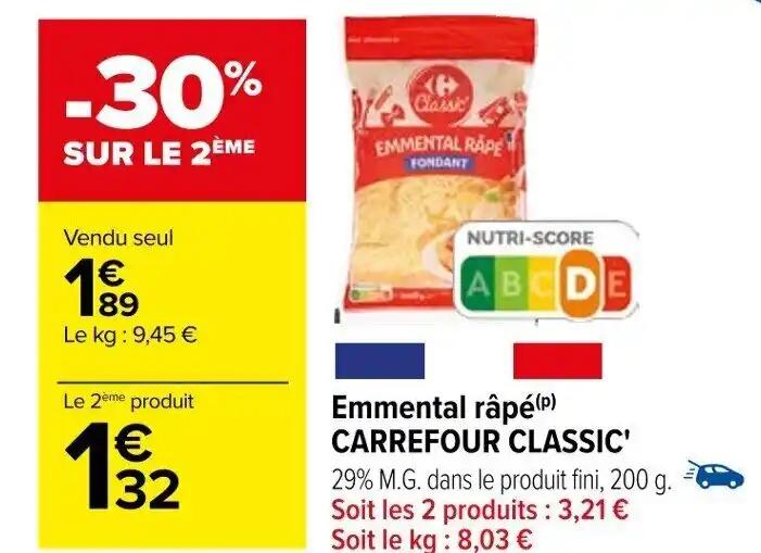 Emmental râpé (p) CARREFOUR CLASSIC'