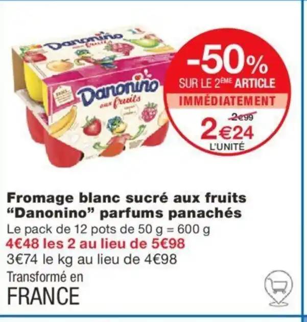 Fromage blanc sucré aux fruits "Danonino" parfums panachés