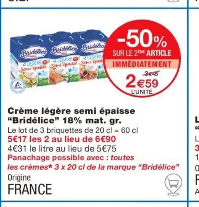 Crème légère semi épaisse "Bridélice" 18% mat. gr.