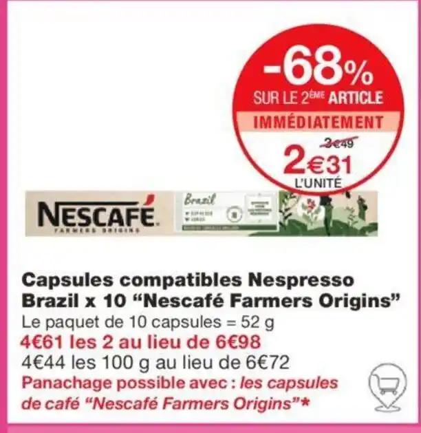 Capsules compatibles Nespresso Brazil x 10 "Nescafé Farmers Origins"