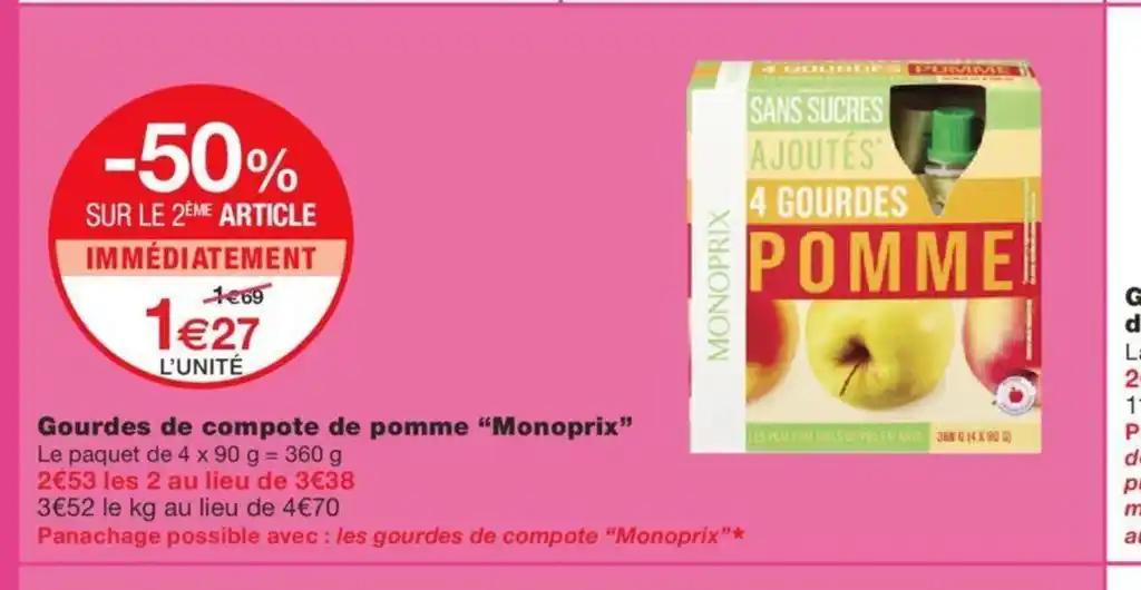 Gourdes de compote de pomme "Monoprix"