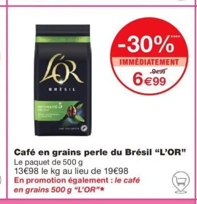 Café en grains perle du Brésil "L'OR" Le paquet de 500 g