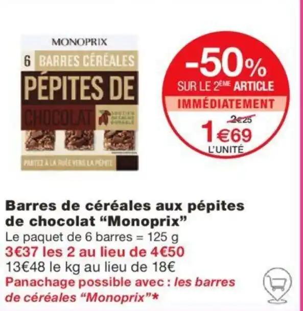 Barres de céréales aux pépites de chocolat "Monoprix"