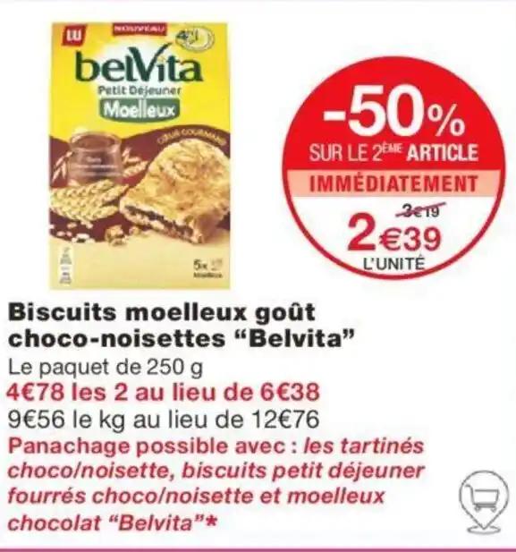 Biscuits moelleux goût choco-noisettes "Belvita"