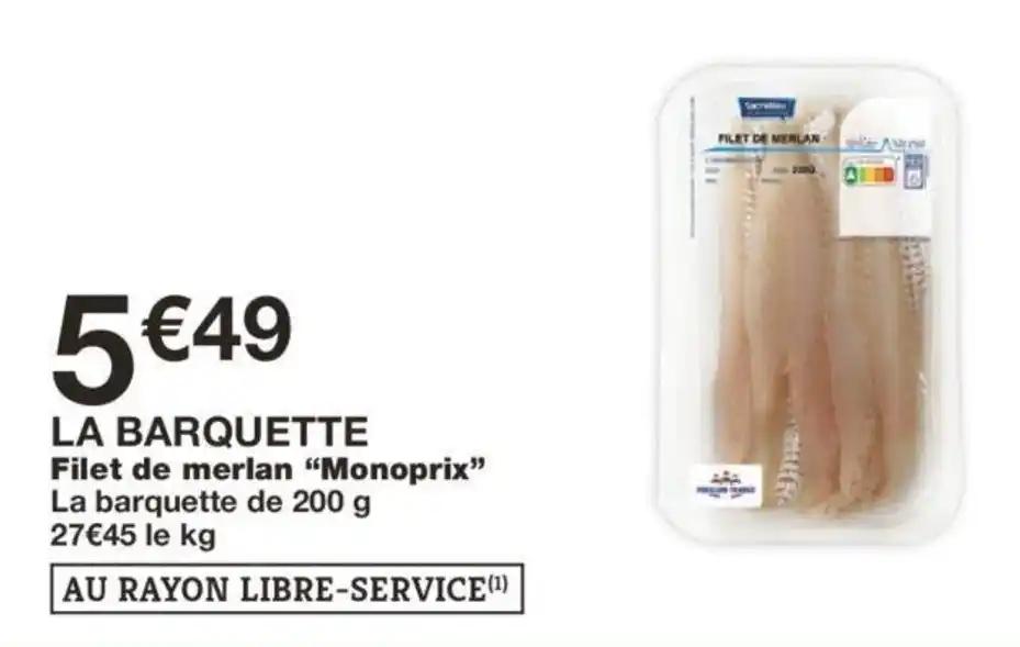 LA BARQUETTE Filet de merlan "Monoprix"