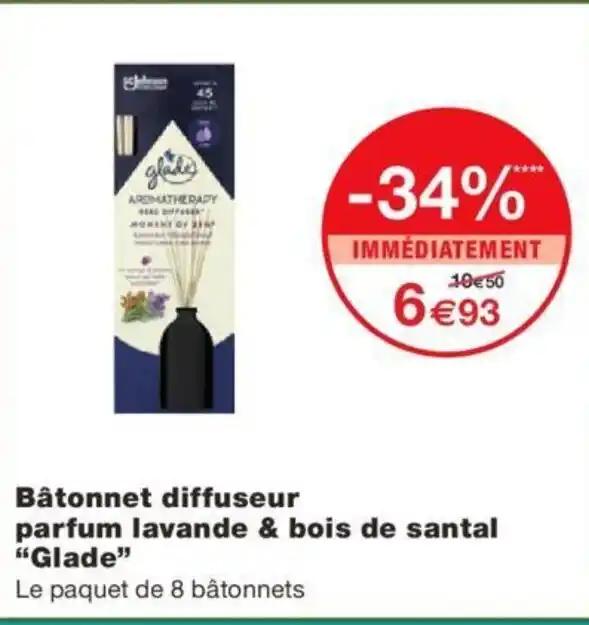 Bâtonnet diffuseur parfum lavande & bois de santal "Glade"