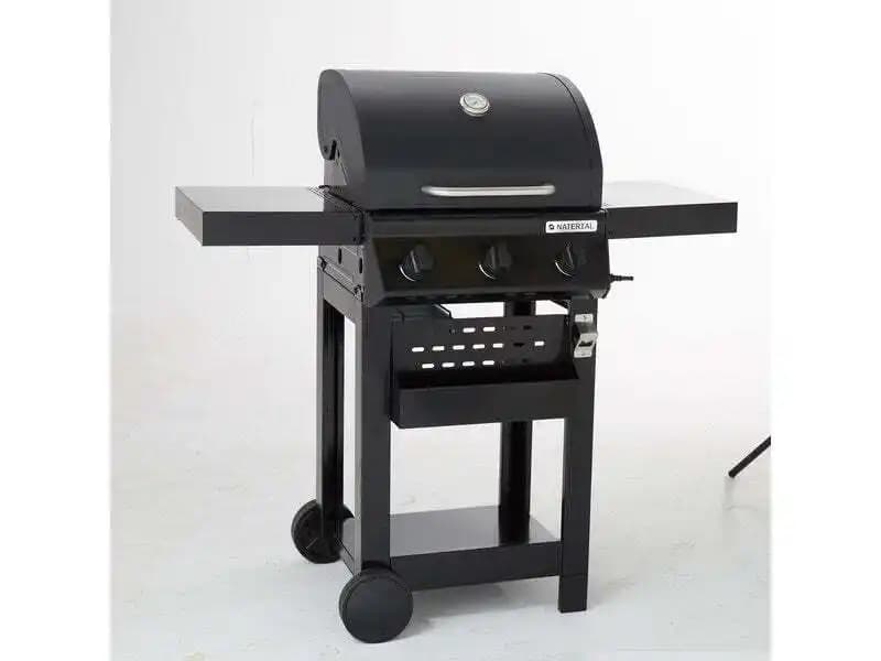 Barbecue au gaz - 114 x 55 x 114 cm - NATERIAL Alton, 3 brûleurs, noir