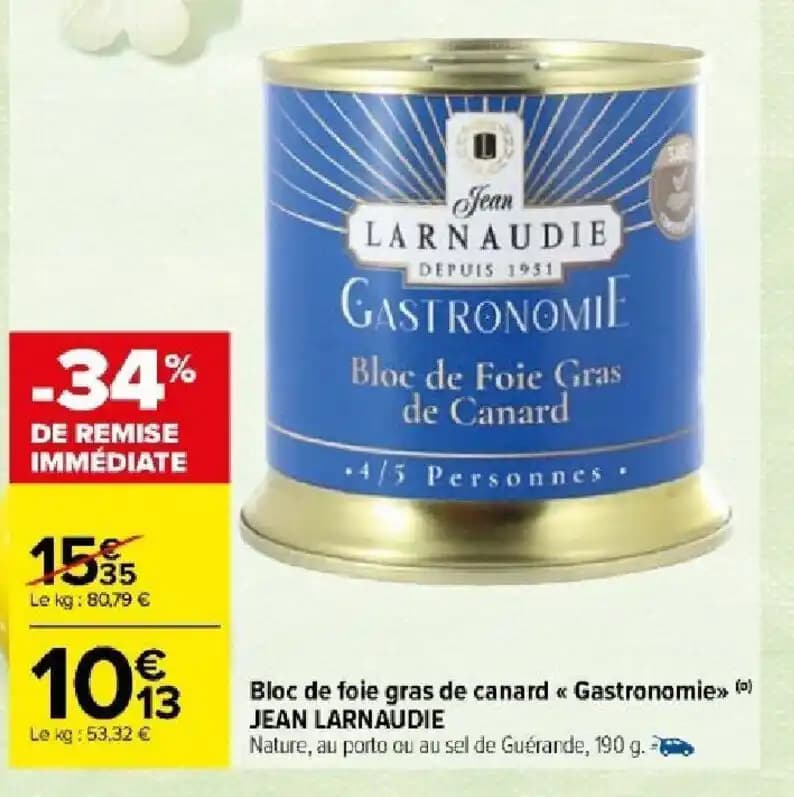 Bloc de foie gras de canard Gastronomie JEAN LARNAUDIE