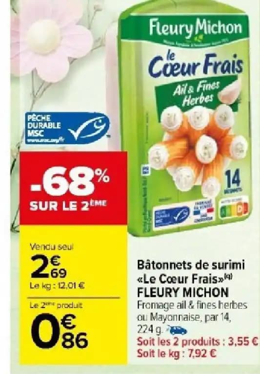 Bâtonnets de surimi Le Cœur Frais FLEURY MICHON