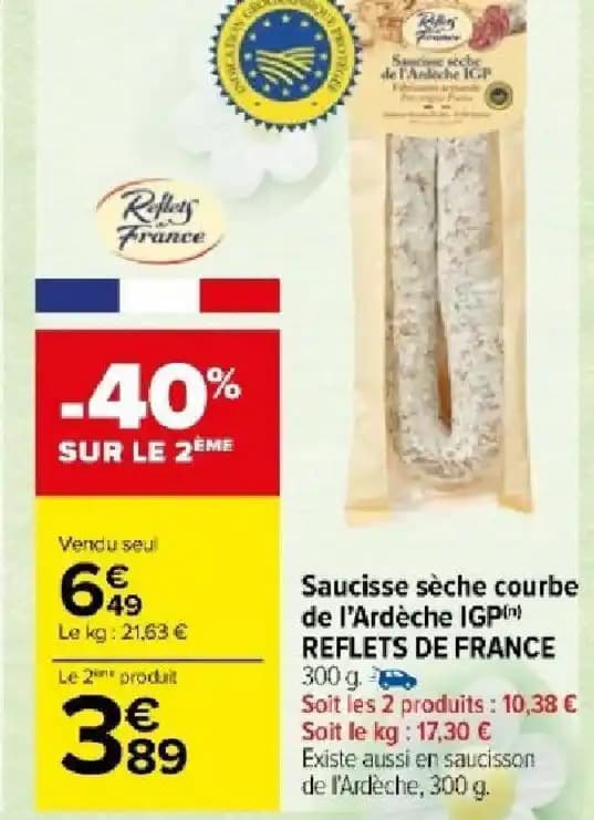 Saucisse sèche courbe de l'Ardèche IGP REFLETS DE FRANCE