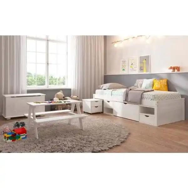 Lit 1 Place En Pin Massif Avec Rangements Et Sommier 90X200 Cm Sleep