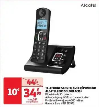 Alcatel - telephone sans fil avec répondeur f685 solo black