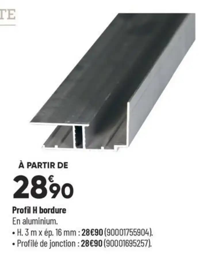 Profil H bordure En aluminium.