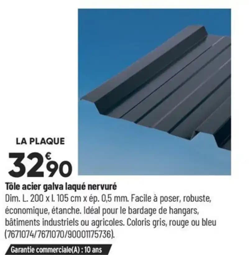 Tôle acier galva laqué nervuré