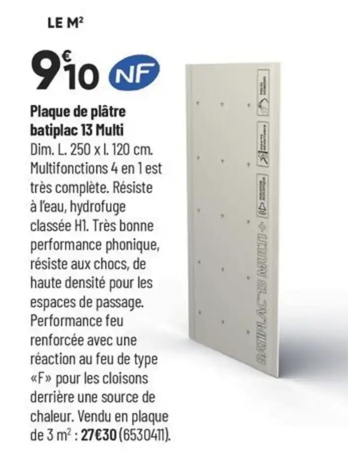 Plaque de plâtre batiplac 13 Multi