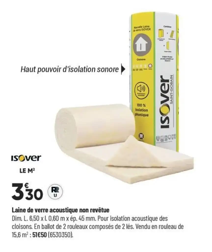 Laine de verre acoustique non revêtue