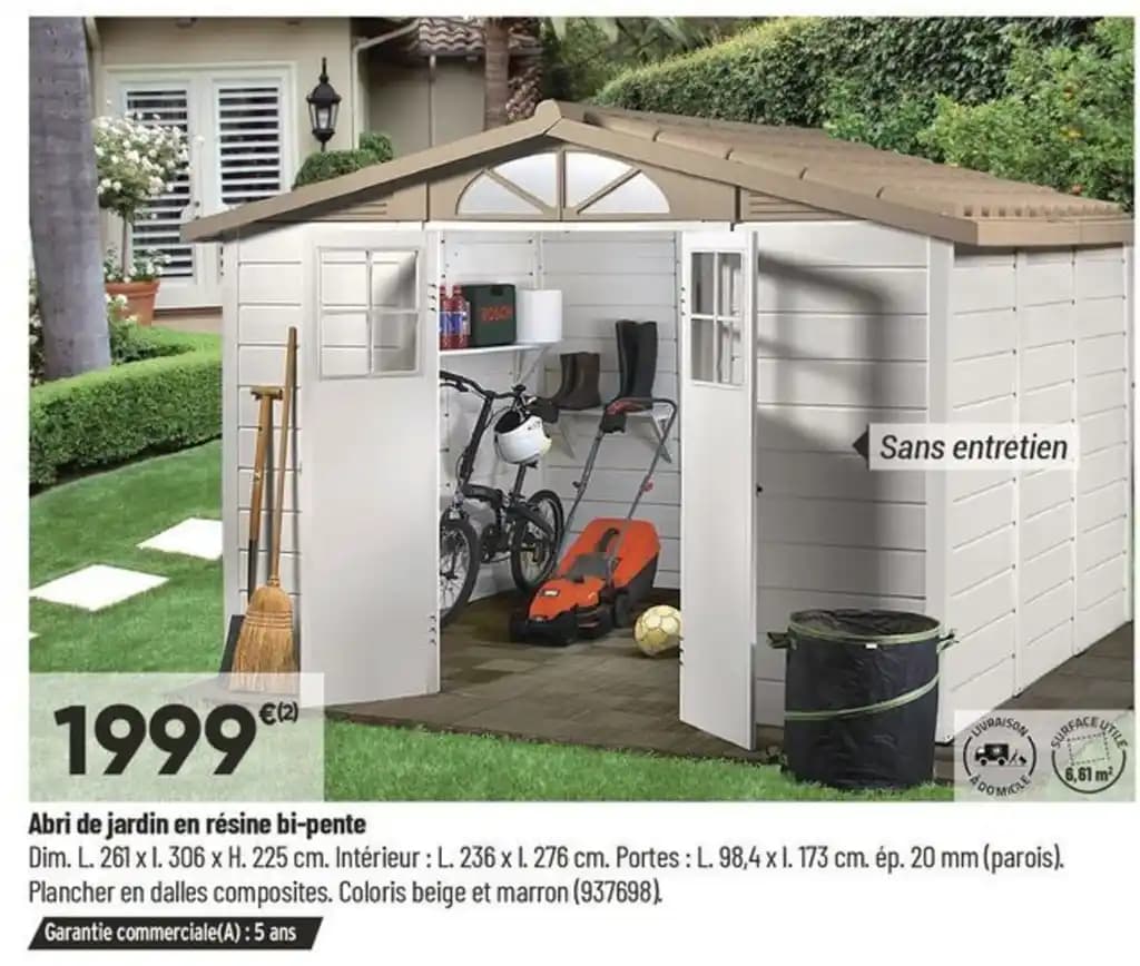 Abri de jardin en résine bi-pente