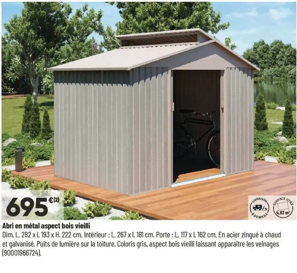 Abri en métal aspect bois vieilli