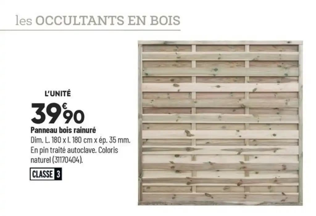 Panneau bois rainuré Dim. L. 180 x l. 180 cm x ép. 35 mm.