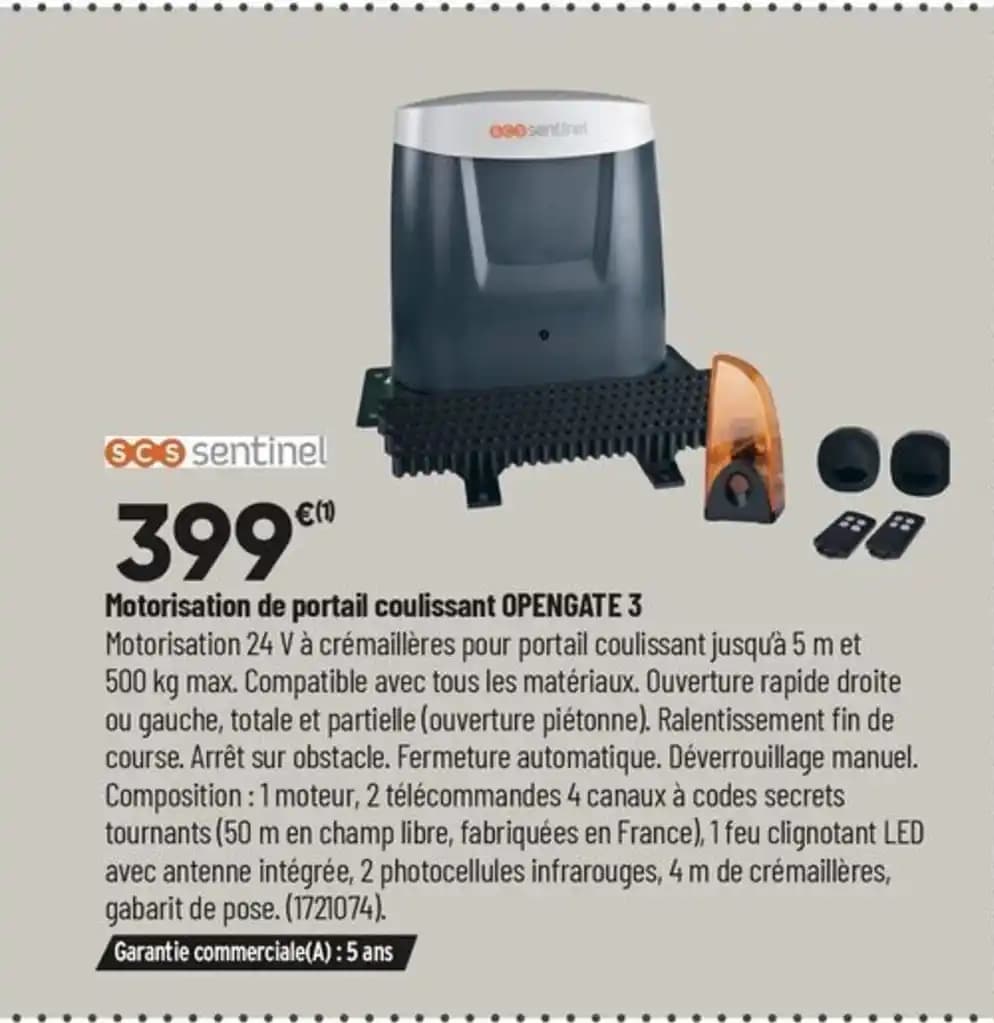 Motorisation de portail coulissant OPENGATE 3