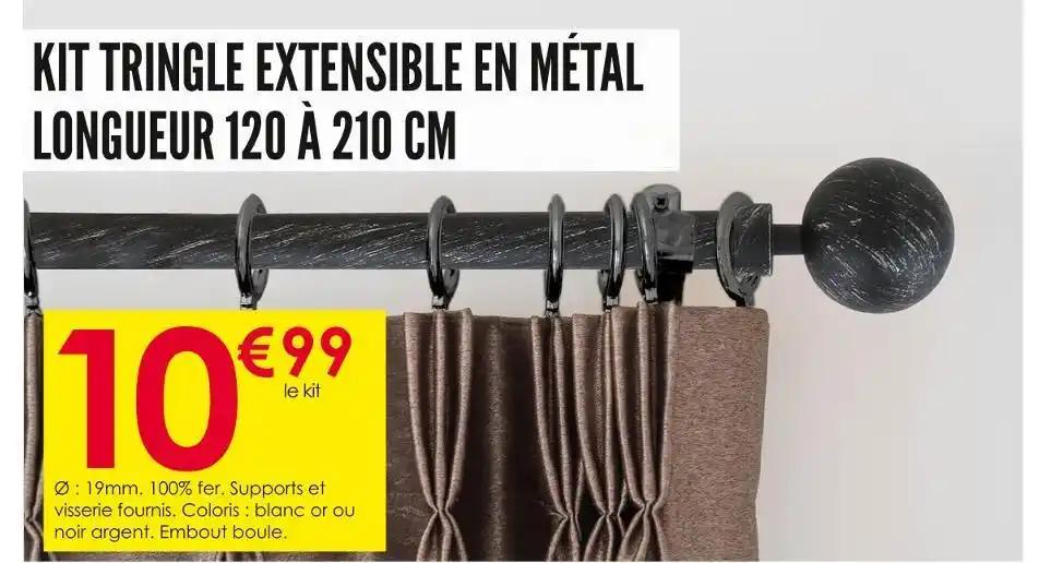 KIT TRINGLE EXTENSIBLE EN MÉTAL LONGUEUR 120 À 210 CM