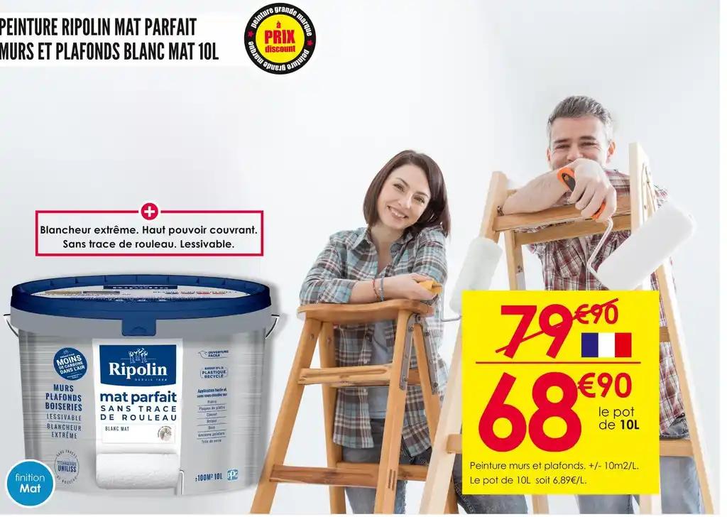 RIPOLIN PEINTURE MAT PARFAIT MURS ET PLAFONDS BLANC MAT 10L