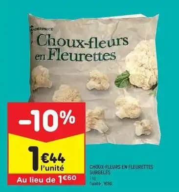 Leader price - choux-fleurs en fleurettes surgelés