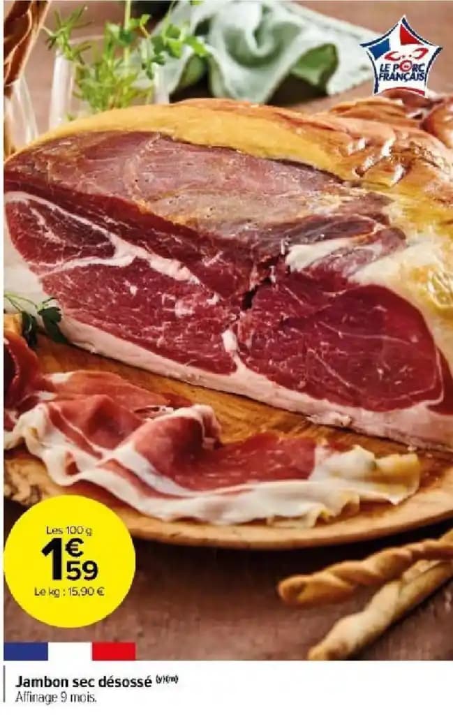 Jambon sec désossé ( Affinage 9 mois.