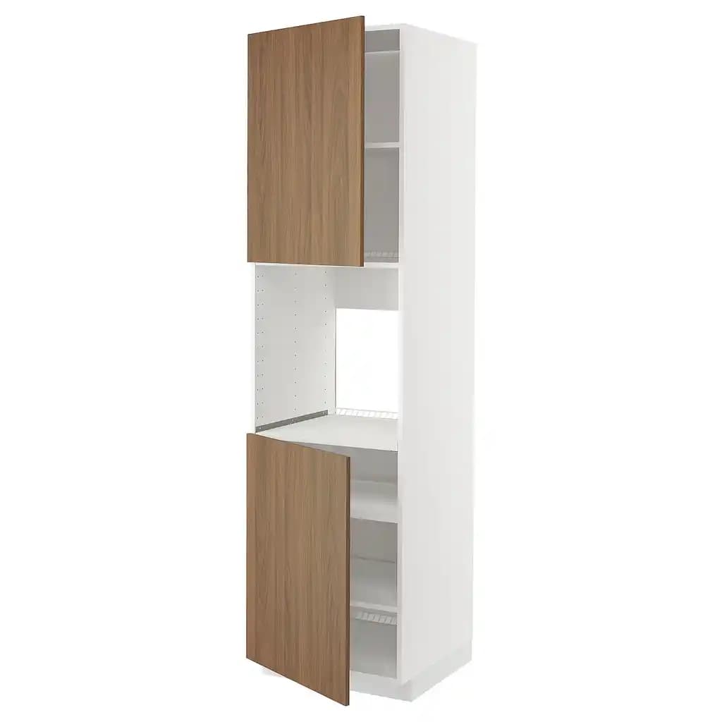 Metod Armoire four + 2 portes/tablette, blanc/tistorp effet noyer foncé, 60x60x220 cm