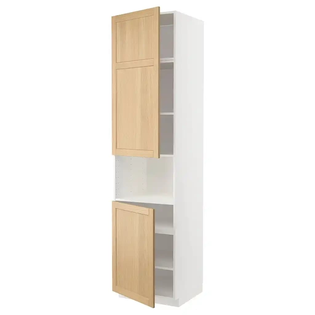 Metod Armoire micro-ondes+2ptes/tablette, blanc/forsbacka chêne, 60x60x240 cm