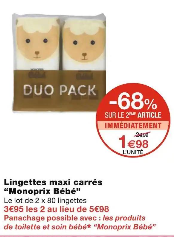 Monoprix Bébé Lingettes maxi carrés