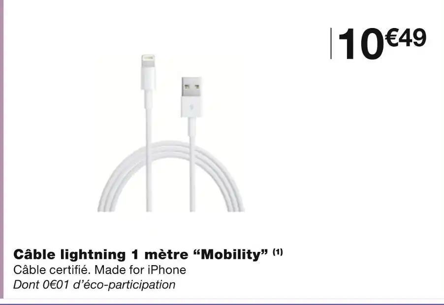 Mobility Câble lightning 1 mètre
