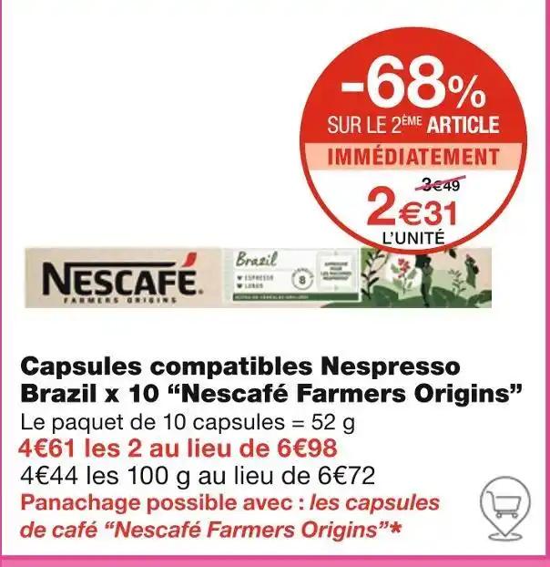 Nescafé Farmers Origins Capsules compatibles Nespresso Brazil x 10