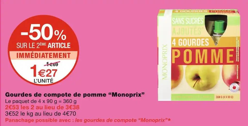 Monoprix Gourdes de compote de pomme