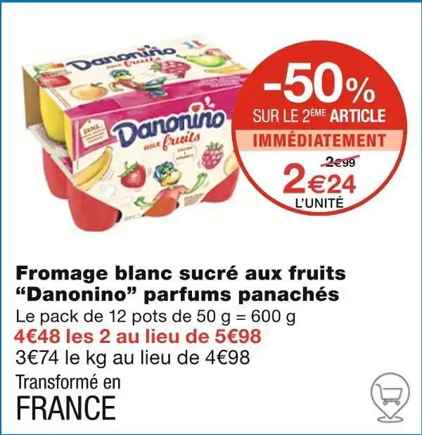 Danonino Fromage blanc sucré aux fruits parfums panachés